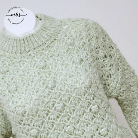 Mango Openwork‎ Cable Knit Cropped Sweater Green Women Size S - Picture 11 of 14